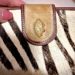 Zebra Print Italian Leather Bocci Made in Italy Leather Wallet with Brown Trim